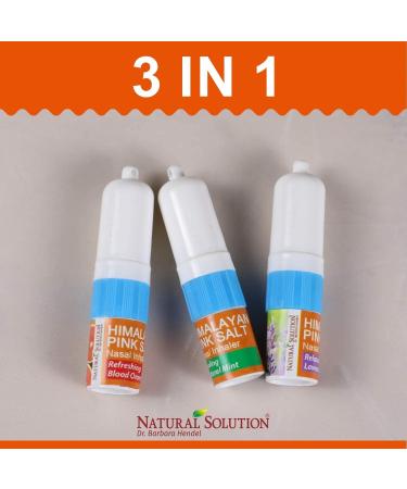 Natural Solution Himalayan Salt Inhaler, Aromatherapy with 3 Different Scents, Stuffy Nose Cleaner, Refreshing and Relaxing Sinus Relief, 0.068oz | Pack of 3 Mint, Blood Orange, Lavender - Buy Online on GoSupps.com