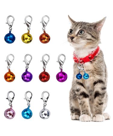 LAMXD 10 Pcs Cat Dog Collar Bells Jingle Bell for Cat Collar Dog Collar Charms Colourful Pet Small Bells with Clasps Pet Collar Accessories Festival Party DIY Crafts Decoration
