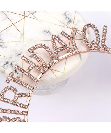 Rose Gold Birthday Crown for Women - Rhinestone Princess Tiara Headband | Happy Birthday Accessories - AOPRIE - Buy Online on GoSupps.com