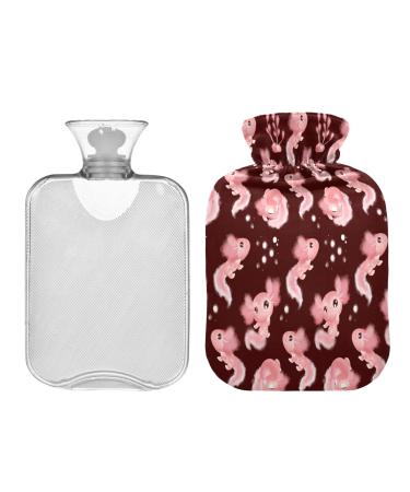 Watercolor pink axolotl heat bottle 1l bubble winter hot water bottle hot water bottle soft plush cover handle warmer for children men women