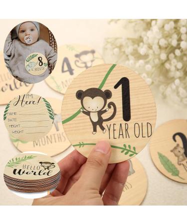 Baby Monthly Milestone Cards Sign Double Sided Wooden Newborn Sign Baby Birth Announcement Milestone Discs Year Growth Photography Newborn Milestone Baby Gift Sets for Newborn Boys and Girls 10cmX10cm (7pcs) 14pcs - Buy Online on GoSupps.com