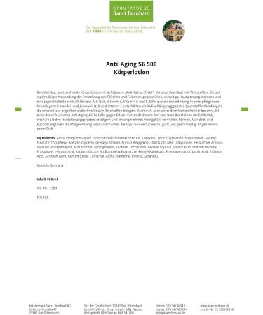 Sanct Bernhard Anti-Aging SB 500 Body Lotion 200 ml - Hydrating Skin Care for Youthful Glow | Buy Internationally - Buy Online on GoSupps.com