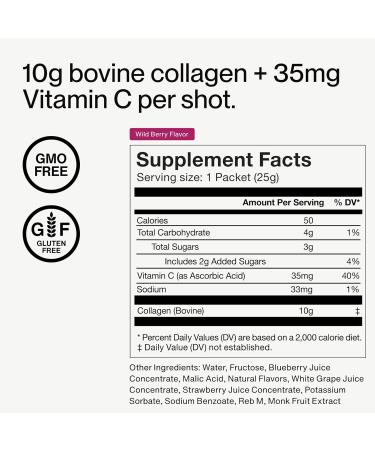 Momentous Collagen Shot Supplement - Hydrolyzed Bovine Collagen & Vitamin C Helps Support Joint, Bone, & Connective Tissue Health - NSF Certified for Sport - Wild Berry - 25g per Serving - 15 Servings - Buy Online on GoSupps.com