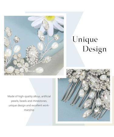 Bridal Crystal Hair Comb with Pearls | Wedding Hair Accessories for Women and Girls - Silver - Buy Online on GoSupps.com