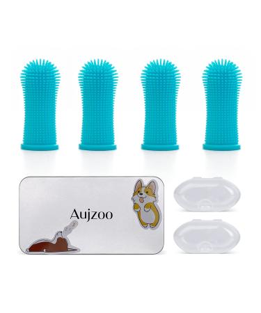 Aujzoo dog toothbrush 360 pets teeth cleaning toothbrush for dogs cats dental care silicone finger toothbrushes set from 4 04-blue - Buy Online on GoSupps.com