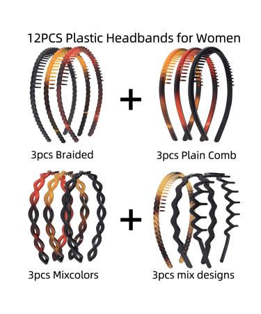 XIMA 12PCS Plastic Hair Comb Headbands for Women - Non slip Braided Thin Hair Band with Teeth - Hair Loops Accessories for Girls - Buy Online on GoSupps.com