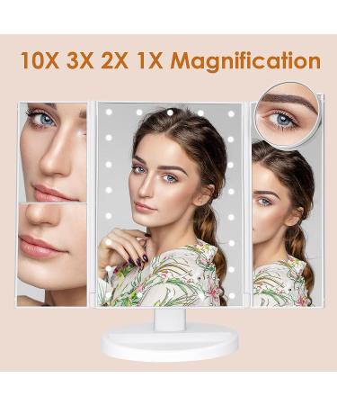 LeeWent Trifold Makeup Mirror with Lights - Adjustable Brightness, 1X/2X/3X/10X Magnification, Touch Screen, Women's Vanity Mirror - White - Buy Online on GoSupps.com