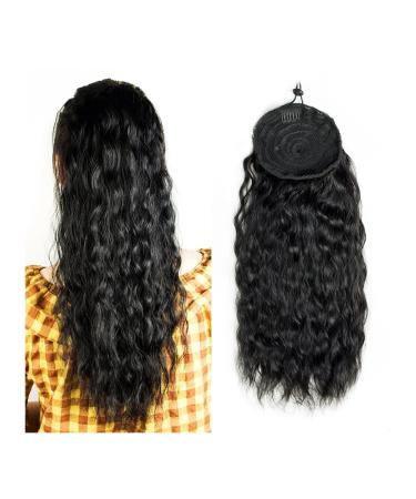 Fake Hair Bun Long Wavy Ponytail Extensions Brazilian Real Hair with Drawstring Hair Comb Curly Hair Bun Natural Wavy Black Hair Bun Hair Accessories (Color : Drawstring Size : 18inch 150g) 18inch 150g Drawstring