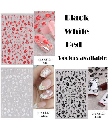 Decor Botanical Adhesive Decal Simple Plant 3D Flowers Leaf Black White Nail Stickers(black) - Buy Online on GoSupps.com