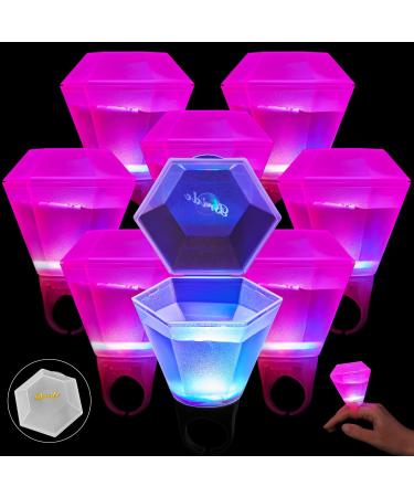 8 Pcs Wedding Ring Shot Glass LED Light up Plastic Flash Ring Shot Glasses for Wedding Party Supplies and 8 Pcs Vinyl Gold Bride Bridesmaid Stickers