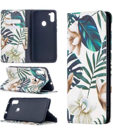 Buy Magon Wallet Case for Samsung Galaxy A21 - Stylish PU Leather Folding Cover with Card Compartment Leaf & Flower Design - Buy Online on GoSupps.com
