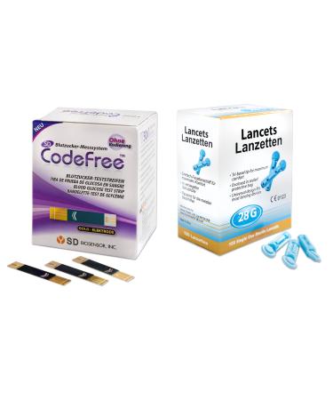 SD Codefree blood sugar test strip BARGENT PACK - 100 pieces of diabetes tests for control for blood sugar (diabetes) + 50 bloodlanzettes size 28g
