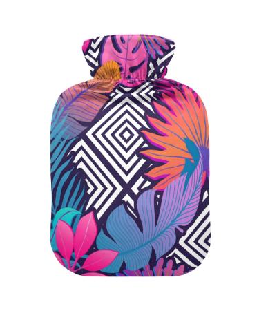 Heat bottle with cover 1 l of durable warm-up bag for hand feet shoulder and neck pain cramps heating press and heat therapy pattern of grids tropical flowers Hibiskus_603