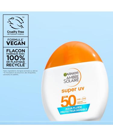 GARNIER - Ambre Solaire Acide Hyaluronique - Aqua Fluide Invisible SPF50 - Fluide Solaire Non Teint e - Matifie Prot ge Illumine & Hydrate - L g re & Non Grasse - Tous Types de Peaux - 40 ml - Buy Online on GoSupps.com