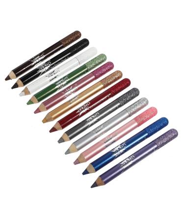 DRESSOOS 12pcs Pearlescent Eyeshadow Pencil Jumbo Eye Pencil Colored Eyeliner Pencils Glitter Eyeliner Powder