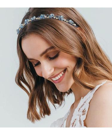 Urieo Blue Rhinestone Headband - Crystal Hair Accessory for Women | Vintage Bling Diamond Hairband for Parties - Buy Online on GoSupps.com