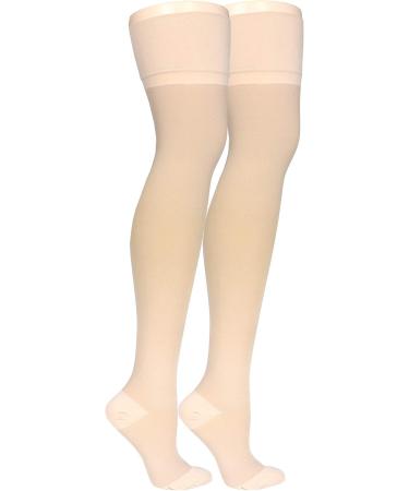 Truform 30-40 mmHg Compression Stockings for Men and Women Thigh High Length Closed Toe Beige Medium - Buy Online on GoSupps.com