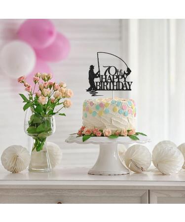 Tenhaisi Black Glitter Happy 70th Birthday Cake Topper 70th Birthday Party Decorations Fishing Cake Topper Fisherman 70th Birthday Party Supplies (FH70B-BK) - Buy Online on GoSupps.com