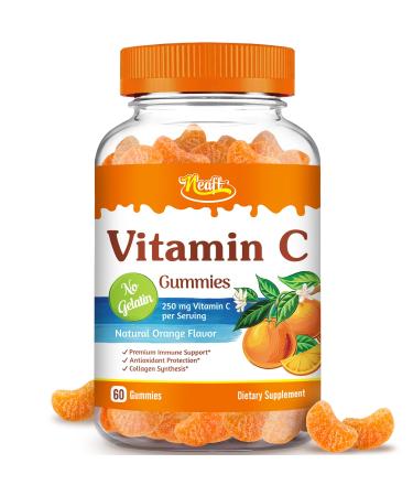 Neaft Vitamin C Gummies 250 mg Immune & Antioxidant Support Collagen Synthesis for Men Women and Children Natural Orange Flavor Pectin-Based Vegan 60 Gummies