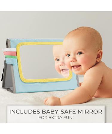Soft Tummy Time Book with Mirror, Crinkle Paper & Teether - High Contrast Montessori Toy for Safe Infant Development - Buy Online on GoSupps.com