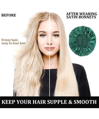 Eupinduo Satin Sleeping Cap Bonnet - 2 Pack Curly Hair Hood High Elastic Soft Sleep Hat for Women - Black & Dark Green - Buy Online on GoSupps.com