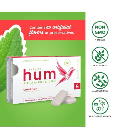 Stevita Hum Cinnamon Sugar-Free Gum - 12 Pieces x 12 Packs - Oral Health Support - Non-GMO, Vegetarian, Keto, Gluten-Free - 72 Servings - Buy Online on GoSupps.com