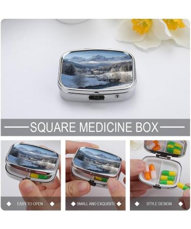 Winter Landscape Bavarian Alps Pill Box - 2 Compartment Medicine Organizer | Decorative Portable Pill Case for Pocket & Purse - Buy Online on GoSupps.com