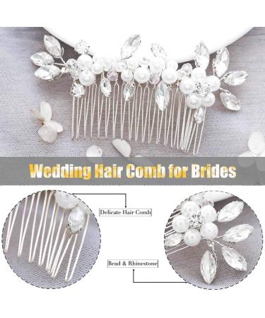 Brishow Silver Rhinestone Wedding Hair Comb with Pearl - Bridal Hair Accessories for Women and Girls - Buy Online on GoSupps.com
