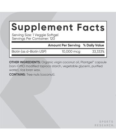 Sports Research Biotin 10 000 Ã¢â¬â 120 Mini Veggie Softgels for Healthy Hair  Skin & Nails - Buy Online on GoSupps.com