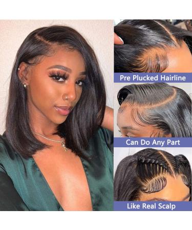 SURPRISE 13x4 Lace Front Human Hair Bob Wig 12 Inch | Pre Plucked Natural Black 180% Density Short Bob Wig for Women - Buy Online on GoSupps.com