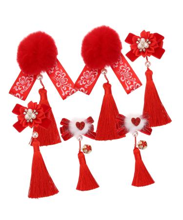 3 Pairs Hanfu fur ball hair clip hair claw clips for girls hair clips for kids flower hair accessories flower headpiece dangle tassel hairpin little girl flower hairpin cloth Baby