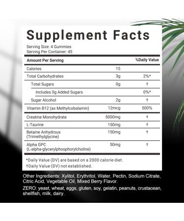 Creatine Monohydrate Gummies - 45 Servings | 5g Strength & Endurance Support | Muscle Builder for Men & Women with L-Taurine & Alpha GPC - Buy Online on GoSupps.com