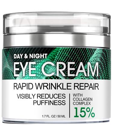 Eye Cream for Dark Circles Wrinkles Puffiness and Bags Under Eyes – Anti-Aging Collagen Eye Cream – Day and Night Formula with Caffeine, Dimethicone and Vitamin B – 1.7 Oz