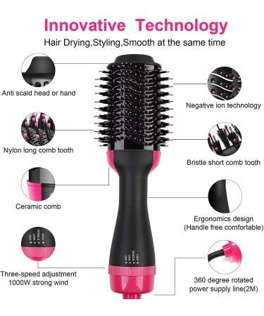 Professional Salon One-Step Hair Dryer & Hot Air Brush & Blower Brush with Negative Ions For Straight and Soft Curls 4 in 1 Hair Brush Dryer & Styler (110v 1000W) - Buy Online on GoSupps.com