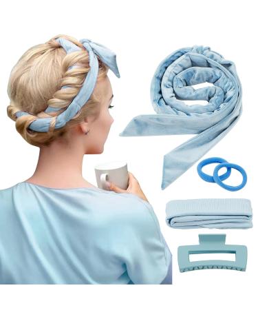 PandyCare Heatless Hair Curler Headband Overnight Heatless Curls Headband Curlers Curling Set No Heat Hair Curlers to Sleep in - Made of 100% Combed Cotton For Medium & Long Hair - Blue