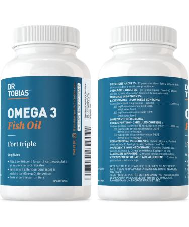 Dr. Tobias Omega 3 Fish Oil 800 mg EPA 600 mg DHA Omega 3 Supplement for Heart Brain & Immune Support Absorbable Triple Strength Fish Oil Supplements - 2000 mg Per Serving 90 Softgels - Buy Online on GoSupps.com