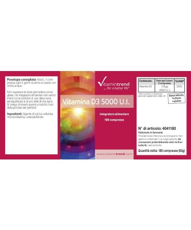 Vitamin trend Vitamin D3 5000 IE 180 tablets depot tablets high dosage one tablet every 5 days cholecalciferol Vitamintrend - Buy Online on GoSupps.com
