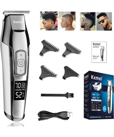 KEMEI Men's LCD Display Baldheaded Hair Clipper Professional Beard Hair Trimmer Tools Electric Haircut Cutter Machine Rechargeable Edger,Cordless and USB Rechargeable