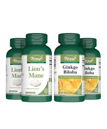 VORST Lion's Mane 120 Vegan Capsules and Ginkgo Biloba 90 Capsules | Combo Bundle 2 x 2 Bottles