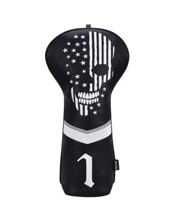 mytag Golf Skull Skeleton Head Cover Golf Club Black Leather Headcovers Set Fits Driver Fairway Wood Hybrid Utility Putter Iron Wedge Headcover 1pc Driver Cover