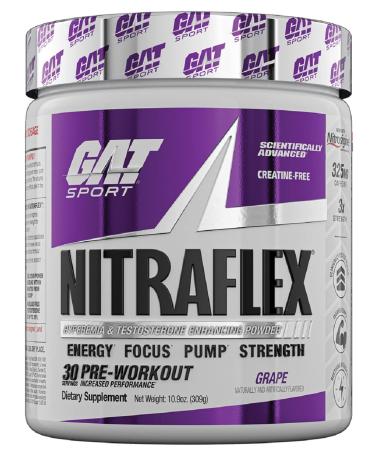 GAT Sport Nitraflex Advanced Pre-Workout Powder, Increases Blood Flow, Boosts Strength and Energy, Improves Exercise Performance, Creatine-Free (Grape, 30 Servings)