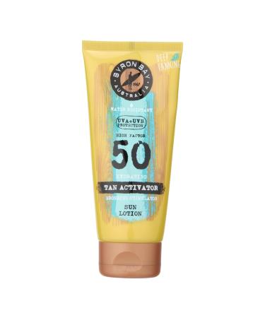 Byron Bay Australia SPF 50 Sun Lotion Travel Tube Bronzing & Tan Activator For A Deeper Tan - UVA & UVB Instant Protection Non-Greasy Water-Resistant No White Marks - Summer Fragrance 100ml