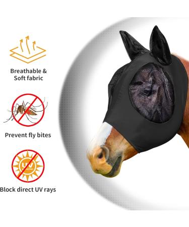 Black Full (Large) Horse Fly Mask - Lycra Fly Mask for Full Size Cob Horses with Ears - Equine Fly and UV Protection - Buy Online on GoSupps.com