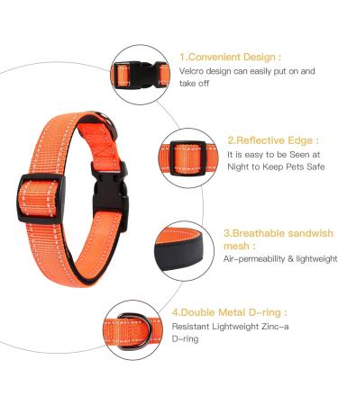 Heele Soft Padded Neoprene Dog Collar for Small & Medium Dogs | Adjustable Reflective Training Collar - Orange Longitudinal 34-52 cm (1 Pack) - Buy Online on GoSupps.com