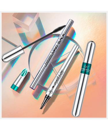 Vibely 2-in-1 Mascara Set - 5x Longer Voluminous Eyelashes, Waterproof & No Clumping - Includes 4D Silk Fiber Mascara, Eyeliner, Eyebrow Pencil - Long Lasting Salon Kit (Silver) - Buy Online on GoSupps.com