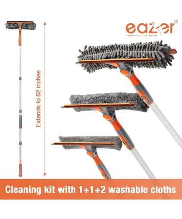 Eazer 2-in-1 Rotatable Squeegee Window Cleaner Kit with Extension Pole | Telescopic Window Washing Equipment for Indoor/Outdoor Cleaning - 4 Gray Pads - Buy Online on GoSupps.com