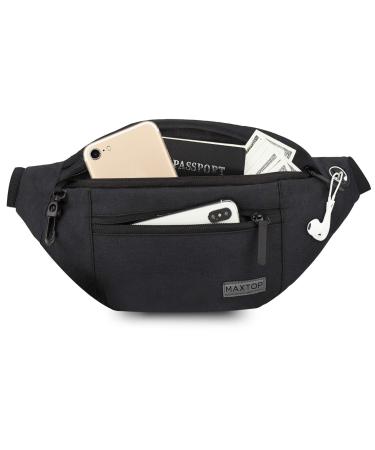MAXTOP Large Crossbody Fanny Pack with 4-Zipper Pockets Gifts for Enjoy Sports Festival Workout Traveling Running Casual Hands-Free Wallets Waist Pack Phone Bag Carrying All Phone Black(4 Zipper Pockets) Large