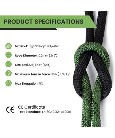 VOXLOVA Rock Climbing Rope  Outdoor Static Climbing Rope  10mm High Strength Safety Rope  Hiking Tree Climbing Fire Escape Rappelling Rope  Fire Rescue Rope 10M(32ft) 20M(65ft) Army Green 32ft - Buy Online on GoSupps.com