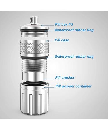 MEECN Pill Crusher & Stainless Steel Keychain Pill Holder Set - Crush Pills to Fine Powder, Waterproof Pill Cases for Vitamins - Buy Online on GoSupps.com