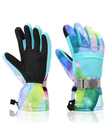 Ski Gloves, Yidomto Winter Waterproof Warm Touchscreen Snow Gloves Mens, Womens, Boys, Girls, Kids Light Blue L(Fits Womens and boys 12-14 )